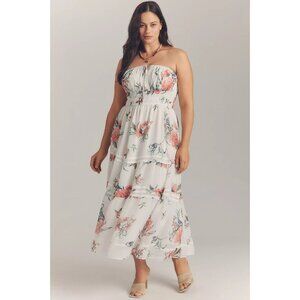 The Somerset Strapless Chiffon Midi Dress White Pink Floral XL